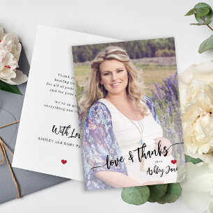 Baby shower foto moderne liefde en dank script bedankkaart