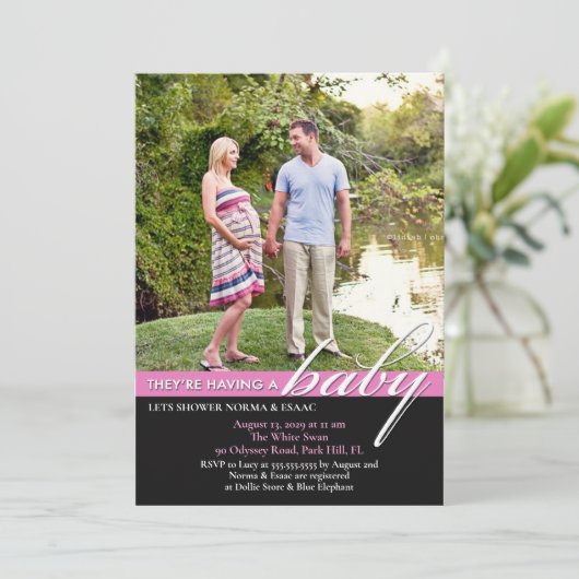 Baby shower foto platte uitnodiging (Staand voorkant)