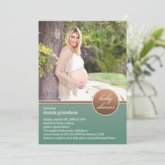 Baby shower foto platte uitnodiging (Staand voorkant)