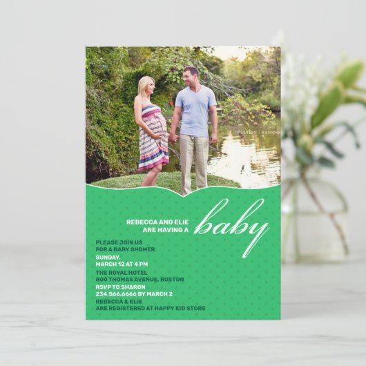 Baby shower foto platte uitnodiging (Staand voorkant)