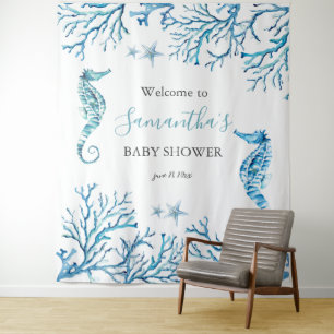 Baby Shower Fotografie Achtergrond Zee Thema Wandkleed
