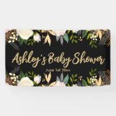 Baby Shower Fotohokje Achtergrond Bloem Zwart Goud Spandoek (Horizontaal)