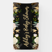 Baby Shower Fotohokje Achtergrond Bloem Zwart Goud Spandoek (Verticaal)