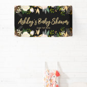 Baby Shower Fotohokje Achtergrond Bloem Zwart Goud Spandoek (Insitu)