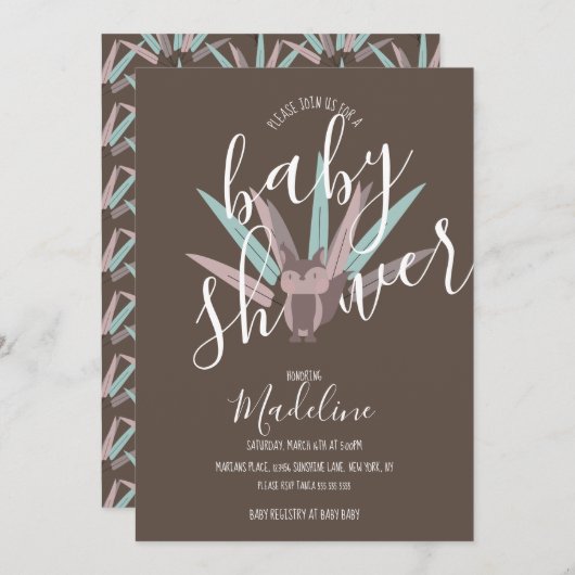 Baby shower Fox Bohemian Feathers Kaart (Voorkant / Achterkant)