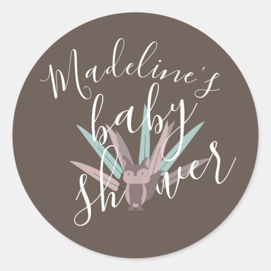 Baby shower Fox Bohemian Feathers Ronde Sticker (Voorkant)