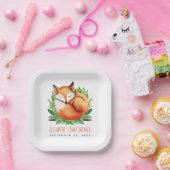 Baby shower Fox Sleeping Cute Woodland Waterverf Papieren Bordje (Feest)