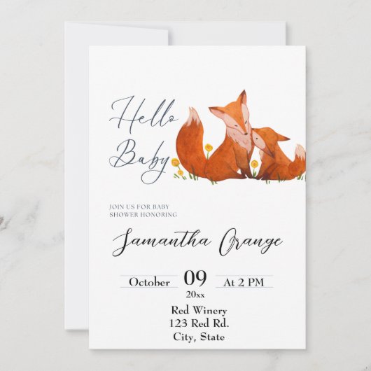 Baby shower Fox Uitnodiging (Voorkant)