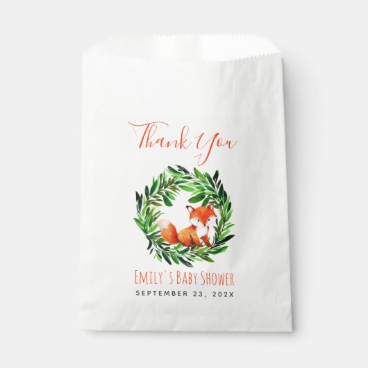 Baby shower Fox Woodland Greenery Dank u Manuscrip Bedankzakje (Voorkant)