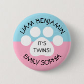 baby shower - Fraterale tweeling - Paw Print Thema Ronde Button 5,7 Cm (Voorkant)