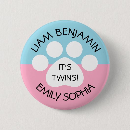 baby shower - Fraterale tweeling - Paw Print Thema Ronde Button 5,7 Cm (Voorkant)