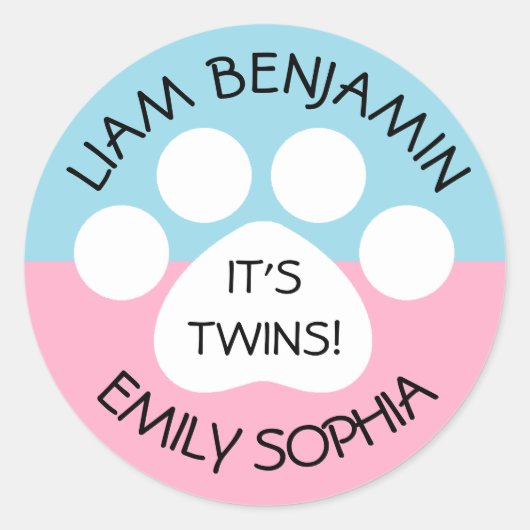 Baby shower - Fraterale tweeling - Paw Print Thema Ronde Sticker (Voorkant)