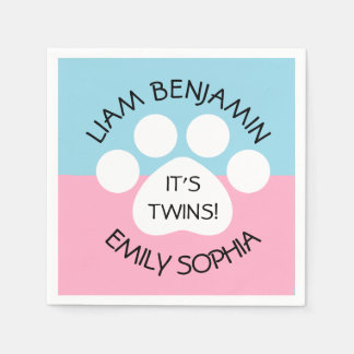 Baby shower - Fraterale tweeling - Paw Print Thema Servet