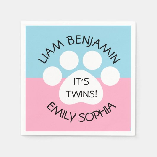 Baby shower - Fraterale tweeling - Paw Print Thema Servet (Voorkant)