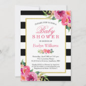 Baby shower Fuchsia Paars Red Floral Stripes Kaart (Voorkant)