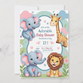 Baby shower - Fun Cartoon Animal Invitation Kaart