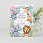 Baby shower - Fun Cartoon Animal Invitation Kaart (Staand voorkant)