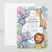 Baby shower - Fun Cartoon Animal Invitation Kaart (Voorkant / Achterkant)