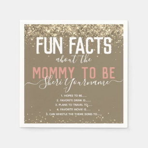 Baby shower Fun Facts Gold Glitter Girly Napkin Servet