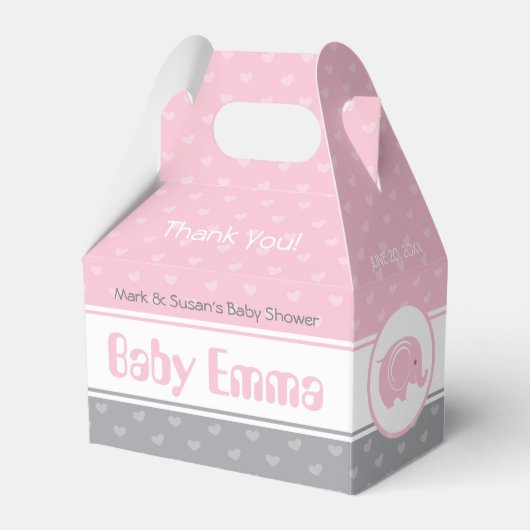 Baby shower Gable Box met Elephant - Baby Girl Bedankdoosjes (Voorkant Zijde)