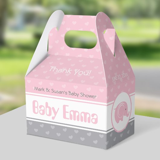 Baby shower Gable Box met Elephant - Baby Girl Bedankdoosjes