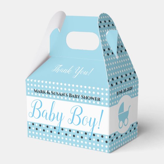 Baby shower Gable Box met Stroller - Baby Boy Bedankdoosjes (Voorkant Zijde)
