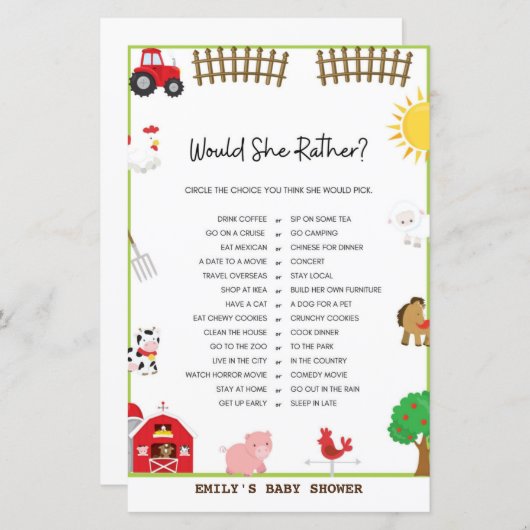 Baby shower game (Voorkant / Achterkant)