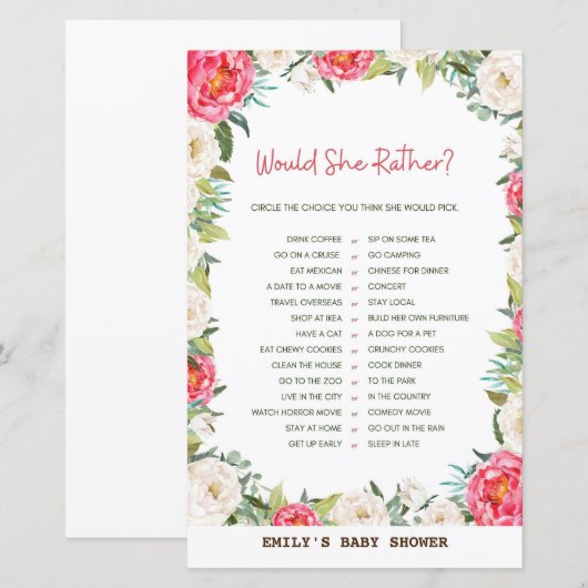 Baby shower game (Voorkant / Achterkant)