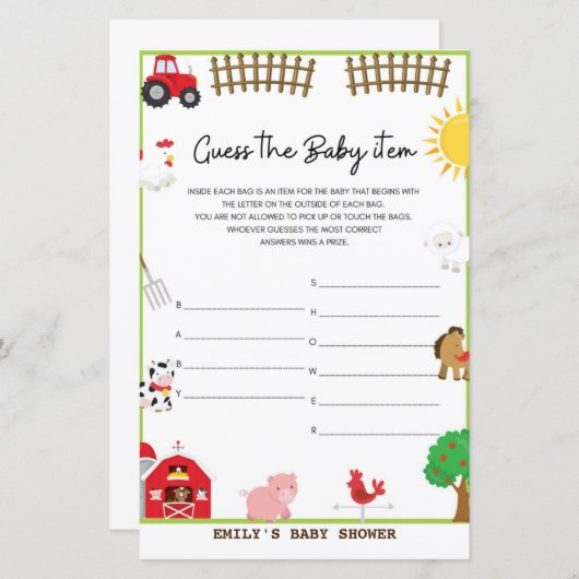 Baby shower game (Voorkant / Achterkant)