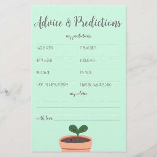 Baby shower game Advice and Predictions Flyer (Voorkant)
