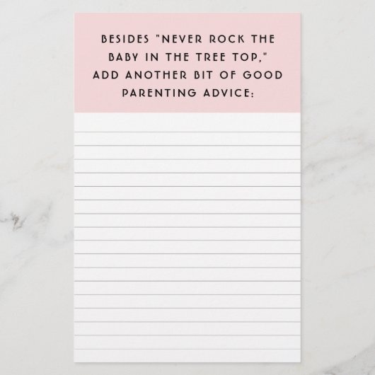 Baby shower Game Advies Kaarten (Achterkant)