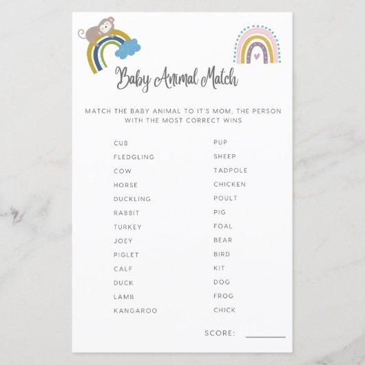 Baby shower game Baby baby maatjes Genderneutraal (Voorkant)