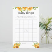 Baby shower Game Baby Bingo Yellow Sunflower (Staand voorkant)