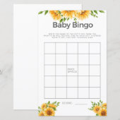 Baby shower Game Baby Bingo Yellow Sunflower (Voorkant / Achterkant)