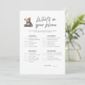 Baby shower Game Baby Boy Wat zit er in je telefoo Kaart (Staand voorkant)