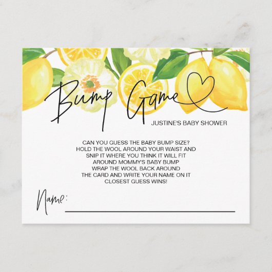 baby shower game Baby Bump Cards Lemons Informatiekaartje (Voorkant)