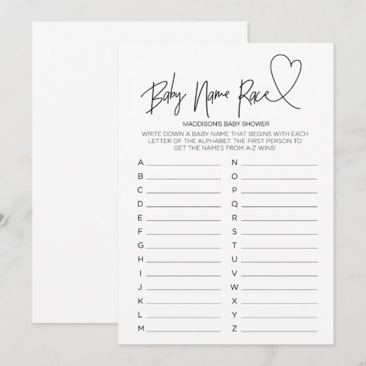 baby shower game Baby Race Card Kaart (Voorkant / Achterkant)