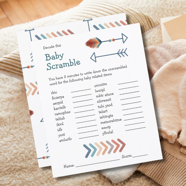 Baby shower game Baby Scramble Boho Arrows (Creator heeft geüpload)
