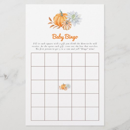 Baby shower Game Bingo Little Pumpkin Herfst Cute Flyer (Voorkant)