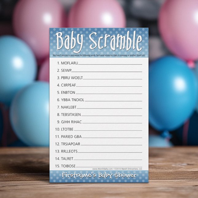 Baby shower game - blauw - Word-breekbaar (Custom Shower Game)