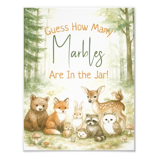 Baby Shower Game Cute Woodland Baby Animals Foto Afdruk (Voorkant)