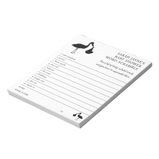 Baby shower Game DIY Word Scramble Notitieblok (Linkerzijde)