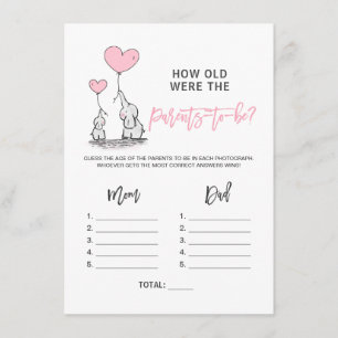 BABY SHOWER GAME Elephant - Hoe oud Ouderen Foto Informatiekaartje