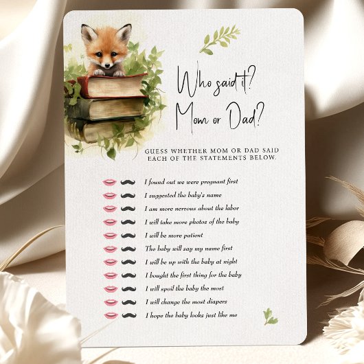 Baby shower Game Fox Wie heeft het gezegd? Mam of  Kaart