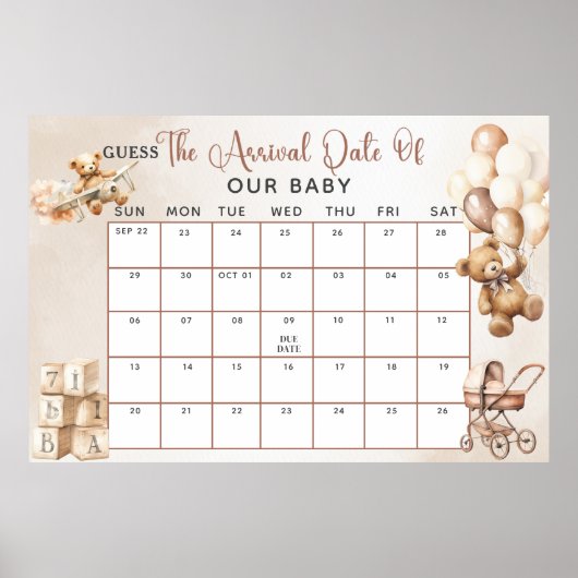 Baby shower GAME Guess uitgerekende datum kunnen w Poster (Voorkant)
