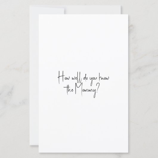 Baby shower Game Hoe goed ken je mama? (Achterkant)
