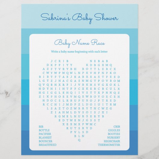 Baby shower game in Blue Ombre Stripes (Voorkant)