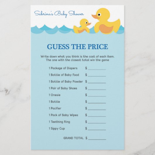 Baby shower game in Cute Rubber Duck Theme (Voorkant)