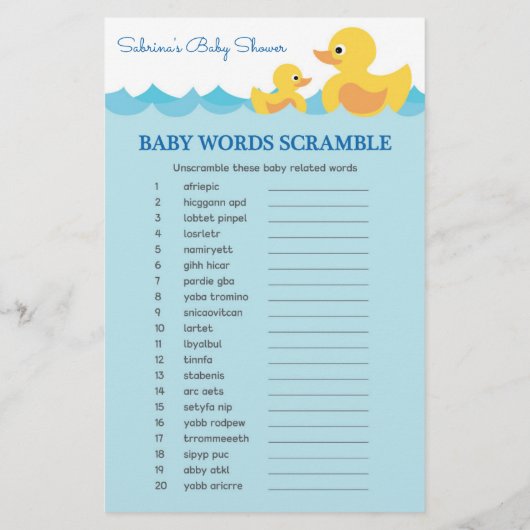 Baby shower game in Cute Rubber Duck Theme (Achterkant)