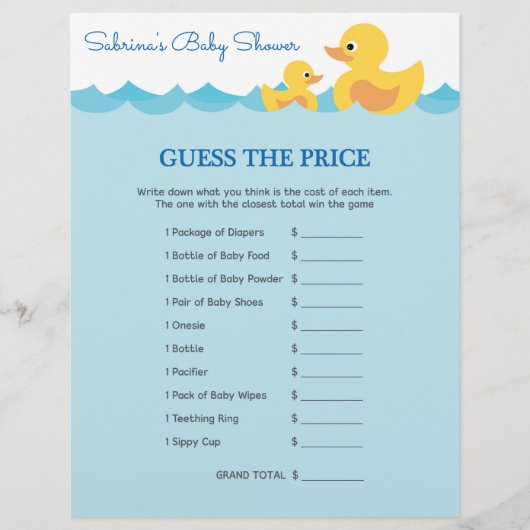 Baby shower game in Cute Rubber Duck Theme (Voorkant)